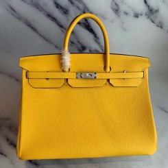 Replica Fashion Hermes Birkin 40 Handmade Bag In Yellow Clemence Leather JM187Vw59