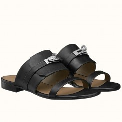 Replica Hermes Avenue Sandals In Black Calfskin JM270UD97