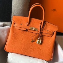 Replica Hermes Birkin 25cm Bag In Orange Clemence Leather GHW JM60HX85