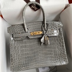 Replica Hermes Birkin 30 Handmade Bag In Tourterelle Crocodile Niloticus Shiny Skin JM370zE83