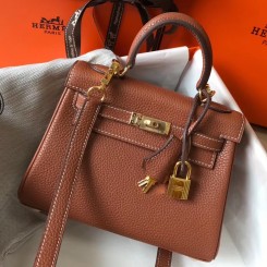 Replica Hermes Kelly 20cm Bag In Gold Clemence Leather GHW JM866UD97