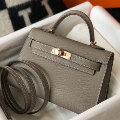 Replica Hermes Kelly Mini II Bag In Gris Asphalt Epsom Leather GHW JM1162BH97