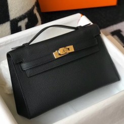 Replica Hermes Kelly Pochette Bag In Black Epsom Leather JM1271Jh90