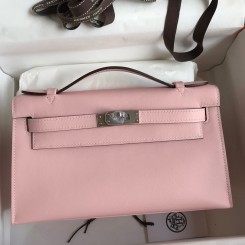 Replica Hermes Kelly Pochette Handmade Bag In Rose Sakura Swift Calfskin JM1279On56