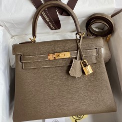 Replica Hermes Kelly Retourne 28 Handmade Bag In Taupe Clemence Leather JM1912IV87