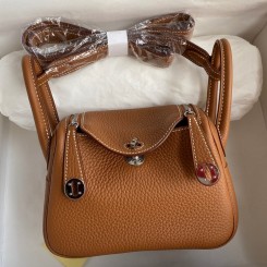 Replica Hermes Mini Lindy Handmade Bag In Gold Clemence Leather JM1164UD97