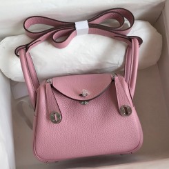 Replica Hermes Mini Lindy Handmade Bag In Pink Clemence Leather JM720IV87