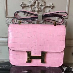 Replica Hermes Pink Constance MM 24cm Crocodile Bag JM1457mQ18