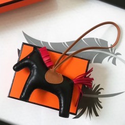 Replica Hermes Rodeo Horse Bag Charm In Black/Camarel/Red Leather JM1939ec82