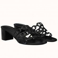 Replica Hermes Tandem Sandals In Black Lambskin JM385On56