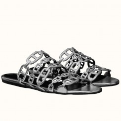 Replica Hermes Thalassa Sandals In Silver Metallic Calfskin JM1316IV87