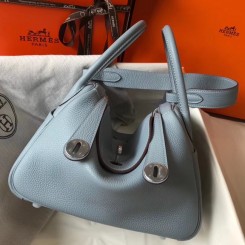 Top Hermes Lindy 26cm Bag In Blue Lin Clemence Leather PHW JM2027hk64