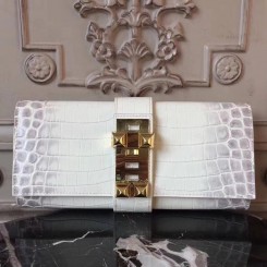 Top Hermes Medor Clutch Bag In White Crocodile Leather JM1727gt75