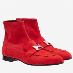 Top Hermes Red Suede Saint Honore Ankle Boots JM1244mg19