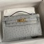 Best Hermes Kelly Pochette Handmade Bag In Blue Glacier Ostrich Leather JM849LC65