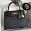 Best Imitation Hermes Kelly Sellier 25 Handmade Bag In Black Mysore Goatskin JM1901oc92