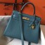 Copy Hermes Kelly 28cm Bag In Blue Jean Clemence Leather GHW JM1838lS75
