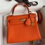 Copy Hermes Kelly Retourne 25 Handmade Bag In Orange Clemence Leather JM14Lm44