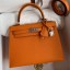 Copy Hermes Kelly Sellier 25 Handmade Bag In Orange Epsom Calfskin JM348lS75