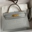 Designer Hermes Kelly Mini II Sellier Handmade Bag In Pearl Grey Matte Alligator Leather JM2039SU34