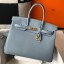 Fake AAAAA Hermes Birkin 35cm Bag In Blue Lin Clemence Leather GHW JM142YK70
