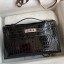 Fake Hermes Kelly Pochette Handmade Bag In Black Shiny Alligator Leather JM1345SY47