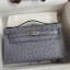 Fake Hermes Kelly Pochette Handmade Bag In Gris Agate Ostrich Leather JM1738IZ26