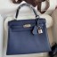 Fake Hermes Kelly Retourne 25 Handmade Bag In Blue Saphir Clemence Leather JM1340Ad61