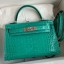 Fashion Hermes Kelly Mini II Sellier Handmade Bag In Vert Jude Shiny Alligator Leather JM294LS40