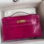 First-class Quality Hermes Kelly Pochette Handmade Bag In Rose Scheherazade Shiny Alligator Leather JM870Kv15