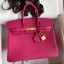 Hermes Birkin 25 Retourne Handmade Bag In Rose Tyrien Clemence Leather JM34zZ68