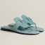 Hermes Galerie Sandals In Vert D'eau Suede Leather JM1163us64