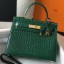 Hermes Kelly 25cm Handmade Bag In Green Embossed Crocodile Leather JM301yC28