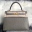 Hermes Kelly 25cm Handmade Bag In Gris Asphalt Ostrich Skin JM506zp53