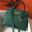 Hermes Kelly 28cm Bag In Vert Vertigo Epsom Leather GHW JM649Ym74