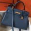 Hermes Kelly 32cm Bag In Blue Agate Clemence Leather GHW JM1878sf78