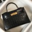 Hermes Kelly Mini II Bag In Black Embossed Crocodile Leather JM1100FT69