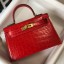 Hermes Kelly Mini II Bag In Red Embossed Crocodile Leather JM423Ao69