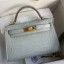 Hermes Kelly Mini II Sellier Handmade Bag In Blue Glacier Matte Alligator Leather JM1127iT17