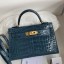 Hermes Kelly Mini II Sellier Handmade Bag In Blue Jean Shiny Alligator Leather JM1070rf73