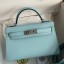 Hermes Kelly Mini II Sellier Handmade Bag In Blue Zephyr Epsom Calfskin JM300kG55