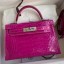Hermes Kelly Mini II Sellier Handmade Bag In Rose Scheherazade Shiny Alligator Leather JM325Nl93