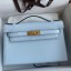 Hermes Kelly Pochette Handmade Bag In Blue Brume Epsom Calfskin JM987Kn73