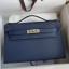Hermes Kelly Pochette Handmade Bag In Blue Saphir Epsom Calfskin JM417lx53