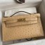Hermes Kelly Pochette Handmade Bag In Chai Ostrich Leather JM1660Bo39