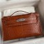 Hermes Kelly Pochette Handmade Bag In Gold Matte Alligator Leather JM1208Zf62