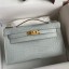Hermes Kelly Pochette Handmade Bag In Pearl Grey Matte Alligator Leather JM465Pg26