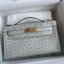 Hermes Kelly Pochette Handmade Bag In Pearl Grey Ostrich Leather JM209jk62