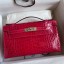 Hermes Kelly Pochette Handmade Bag In Rose Extreme Shiny Alligator Leather JM852XB19