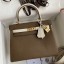 Hermes Kelly Retourne 25 Bicolor Bag in Taupe and Craie Clemence Calfskin JM894UO29